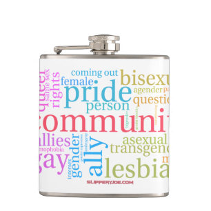 Petaca nube de palabras de la comunidad LGBTQ+ arcoíris d