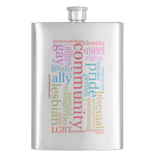Petaca nube de palabras de la comunidad LGBTQ+ arcoíris d