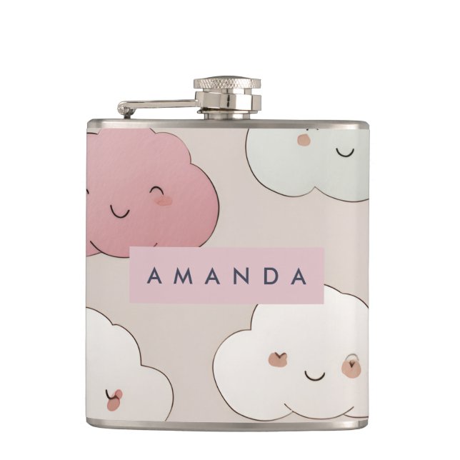 Petaca Nubes sonrientes personalizadas de Kawaii Pastel (Anverso)