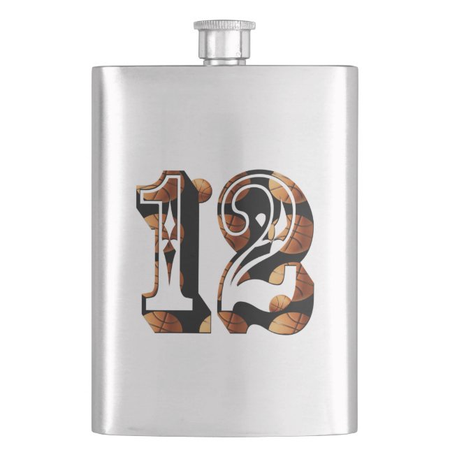 Petaca Número 12 de baloncesto, matraz de cadera clásico (Anverso)