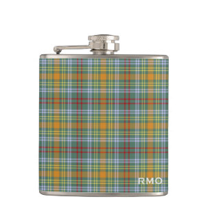 Petaca O'Brien Tartan Monograma Verde y Naranja Plato