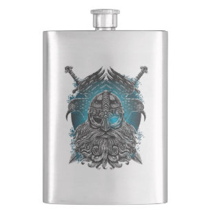 Petaca Odin con cuervos y espadas Mitología vikinga azul