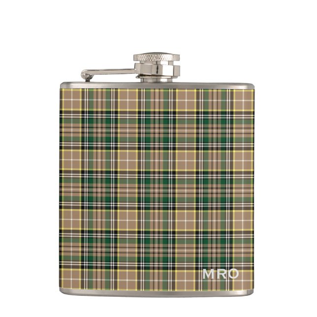 Petaca O'Farrell Tartan Monogram Green y Tan Plaid (Anverso)
