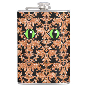 Petaca Ojos de gato, Naranja Damask Vinyl Envuelto