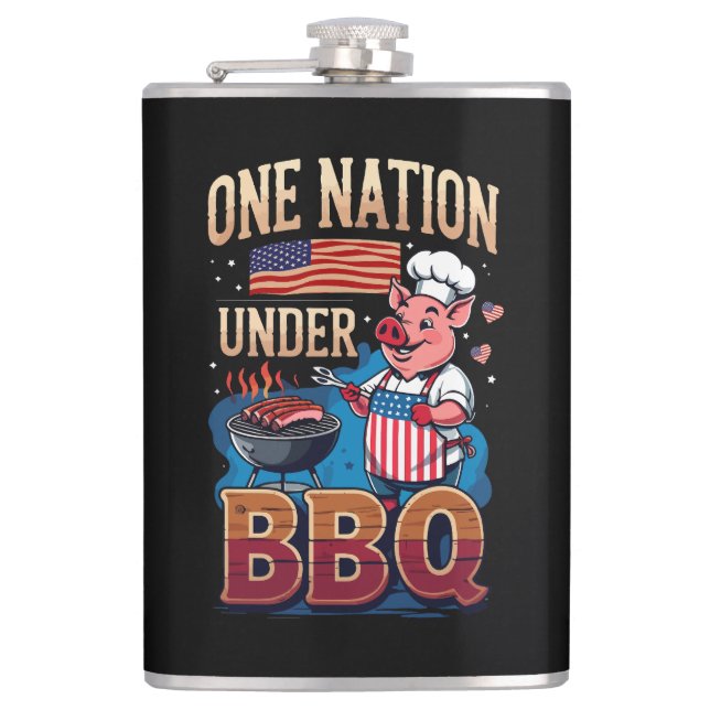 Petaca One Nation Under BBQ – Vintage Chef Grillmaster (Anverso)