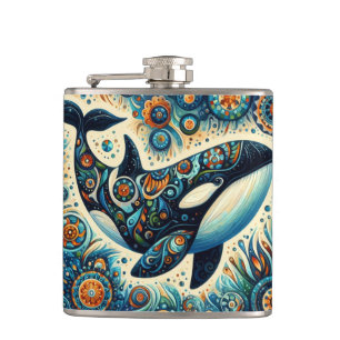 Petaca Orca Asesina Ballena Floral Whimsical Playa Náutic