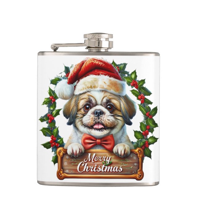 Petaca Ornamento navideño de perro lindo - Feliz Navidad" (Anverso)