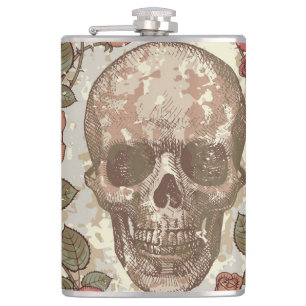 Petaca Ornamento retro de cráneos y Rosas