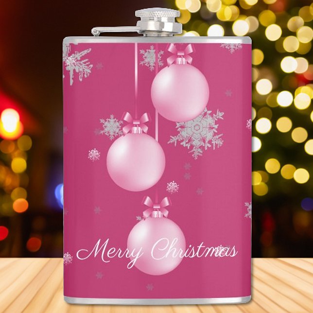 Petaca Ornamentos de Navidad Rosados Flave de Navidad (Pink Christmas Ornaments Holiday Flask)