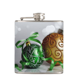 Petaca Ornamentos de Navidad verdes y dorados