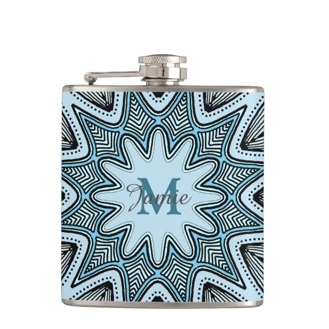 Petaca Ornate Blue Monogram Mandala Personalised (Anverso)