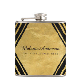 Petaca Oro moderno y frasco personalizado negro