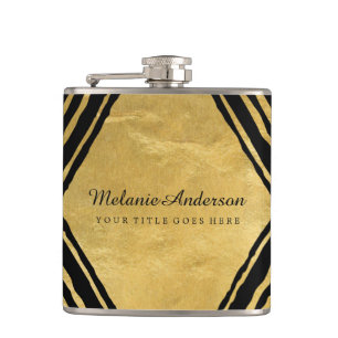 Petaca Oro moderno y frasco personalizado negro