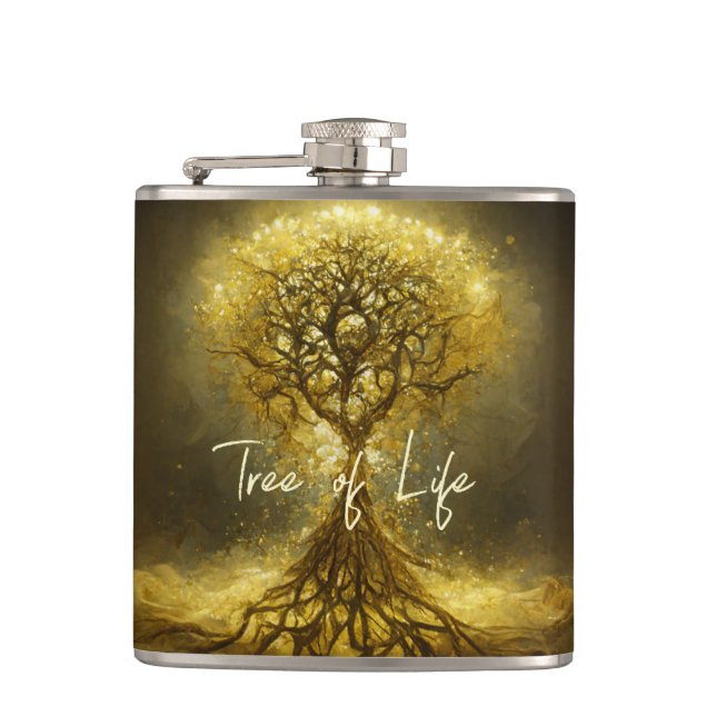 Petaca Oro Ornate Tree de Lif Anciana Rústica Flask (Anverso)