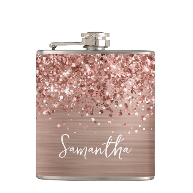 Petaca Oro Rosa Brillante Glam Nombre (Anverso)