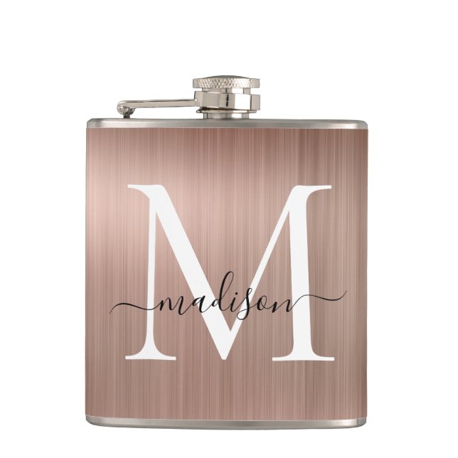 Petaca Oro Rosa Monograma Script Acero Inoxidable Metal B (Anverso)