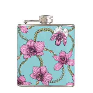 Petaca orquídeas y cadenas, rosa y azul