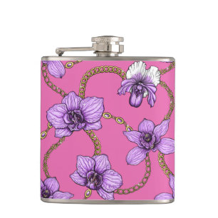 Petaca orquídeas y cadenas, violetas y rosas