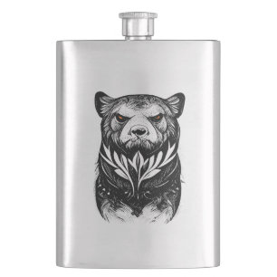 Petaca Oso Grizzly Wild Animal Nature Ilustracion Art