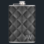 Petaca Padrino de boda cuero negro con monograma relieve<br><div class="desc">Este frasco con monograma combina un estilo atemporal con un toque moderno,  ofreciendo un regalo sofisticado y personalizado para tu padrino de boda. El exterior de cuero sintético elegante recuerda al cuero genuino y es cruelty free,  ecológico y económico.</div>