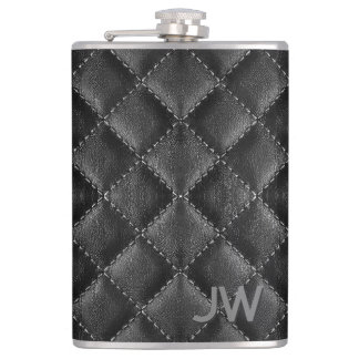 Petaca Padrino de boda cuero negro con monograma relieve