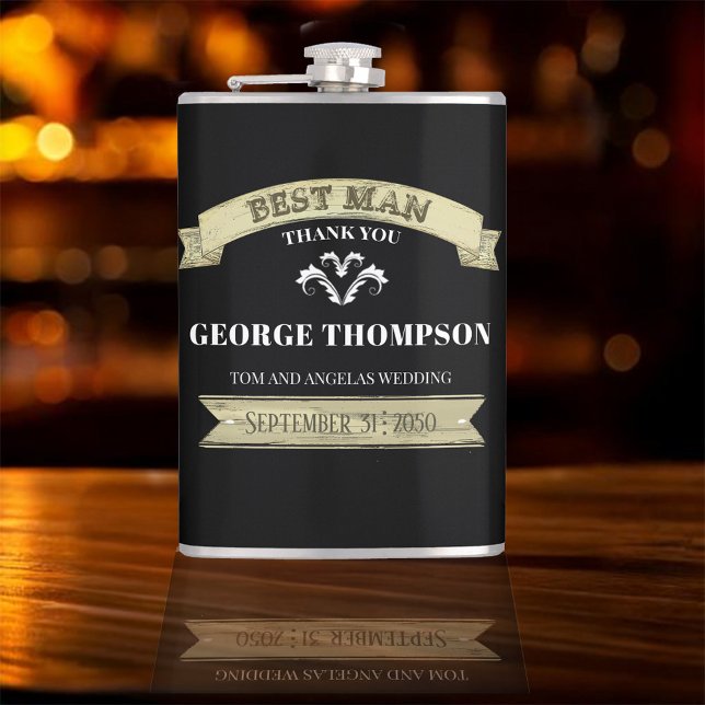 Petaca Padrino de Boda Personalizado Vintage (Best Man custom vintage style flask.)