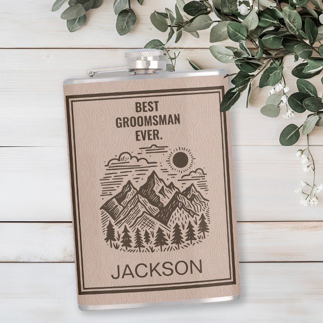 Petaca Padrinos de boda personalizados Montañas Rústicas  (Rustic Modern Mountain Groomsman Custom Flask)