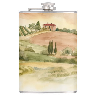 Petaca Paisaje campestre italiano acuarela Italia