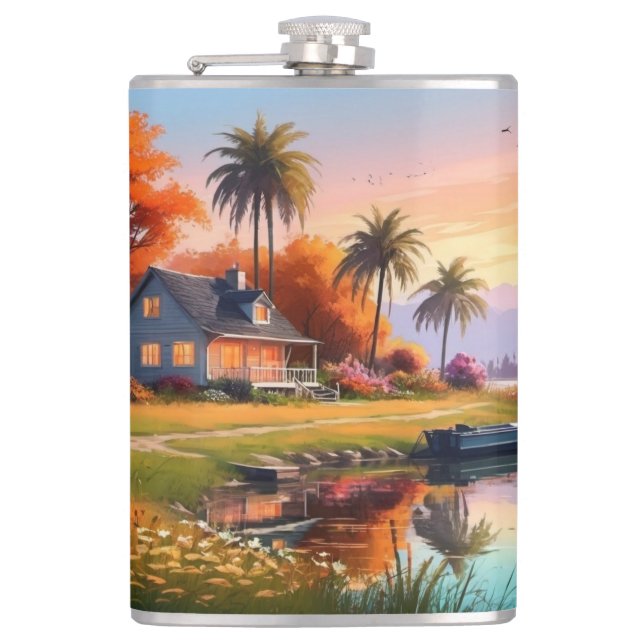 Petaca Paisaje natural con Lago y Palmeras-34219 (Anverso)