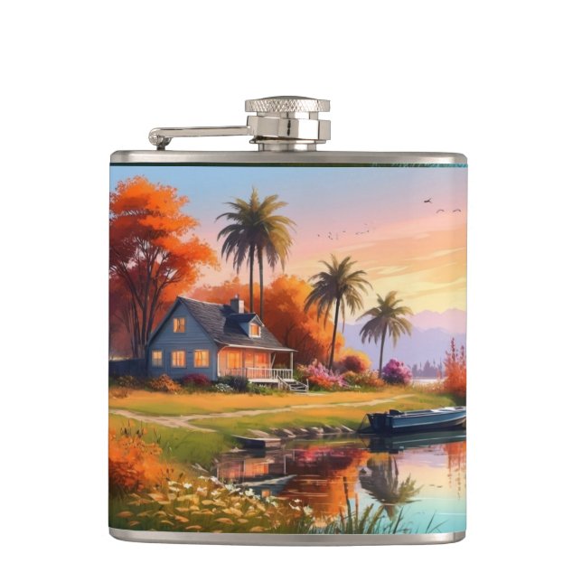 Petaca Paisaje natural con Lago y Palmeras-34219 (Anverso)