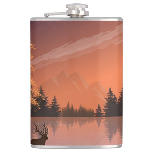 Petaca Paisaje Sunrise con Lago y Deers-51207