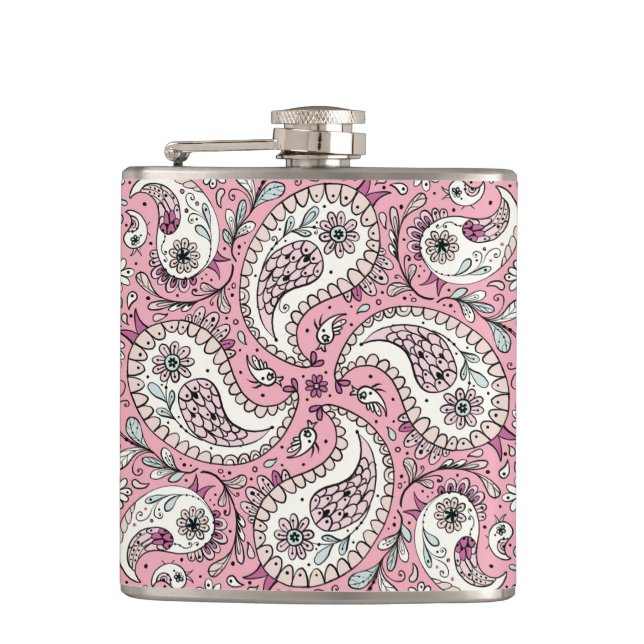 Petaca Pájaros de paisley de rosa bebé (Anverso)