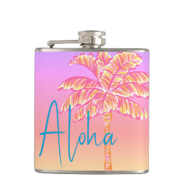 Petaca Palm Tree Tropical Rosa Aloha 6oz.