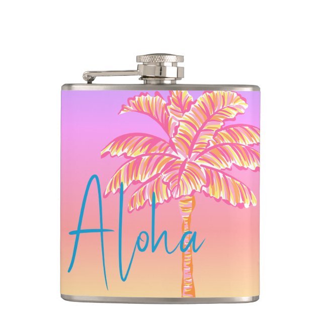 Petaca Palm Tree Tropical Rosa Aloha 6oz. (Anverso)
