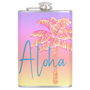 Petaca Palm Tree tropical rosa Aloha 8oz.