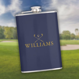 Petaca Palos de Golf con Nombre Personalizado Dorado y Az