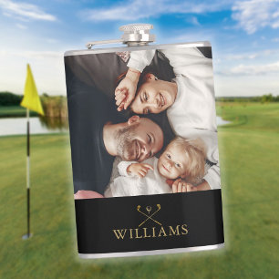 Petaca Palos de Golf Negros y Dorados con Foto Personaliz