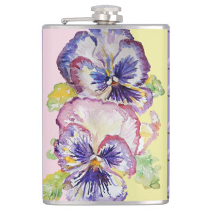 Petaca Pansies florales moradas pintadas a mano