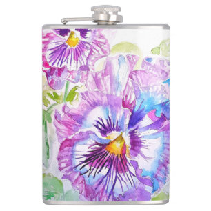 Petaca Pansies florales moradas pintadas a mano