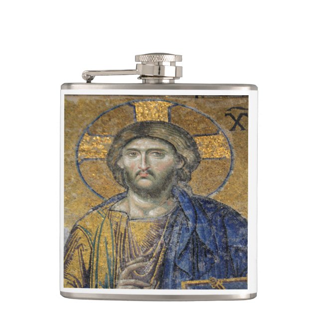 Petaca Pantocrador de Cristo Mosaico Icónico Religioso Ro (Anverso)