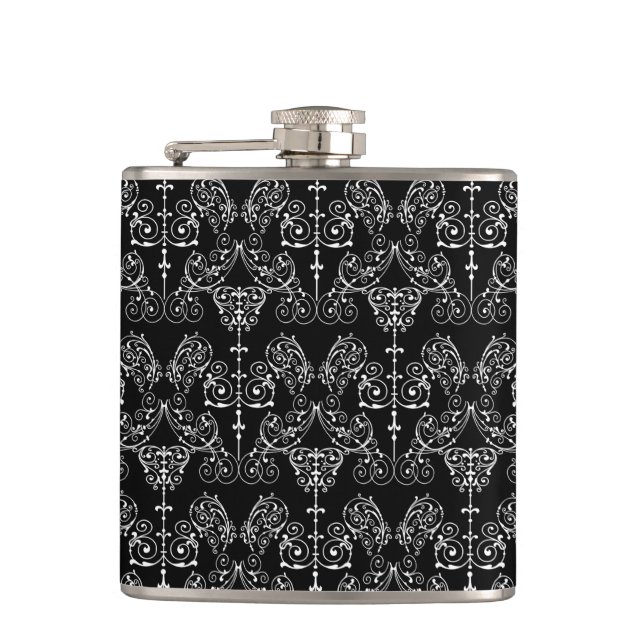 Petaca Papel tapiz de Damask de época - blanco + tu trase (Anverso)
