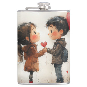Petaca Pareja de acuarela adorable corazón globo aerostát