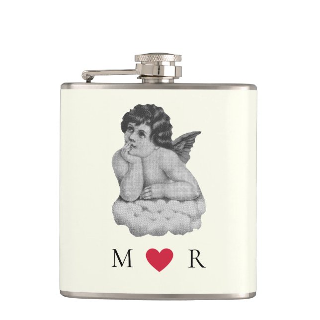 Petaca Pareja de Angel Cute Vintage Black Cherub (Anverso)