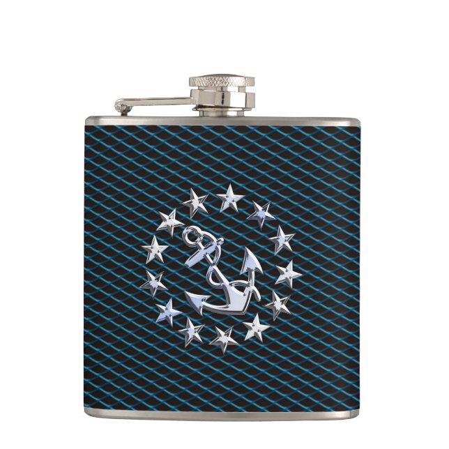 Petaca Parrilla de automoción con bandera azul cromada co (Anverso)