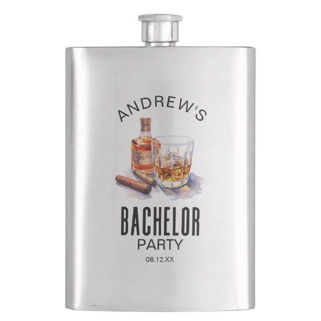 Petaca Partido de Bachelor Moderno Whiskey y Cigar (Anverso)