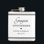 Petaca Partido de Boda Personalizada Personalizado Grooms<br><div class="desc">La máscara de la fiesta de la boda del Personalizado Groomsman incluye el nombre del novio con los nombres de la pareja nupcial y la fecha del boda acentuada con un pequeño corazón de amor. Personalizado hecho para el groomsman. Diseñado por ©2024 Evco Studio www.zazzle.com/store/evcostudio</div>
