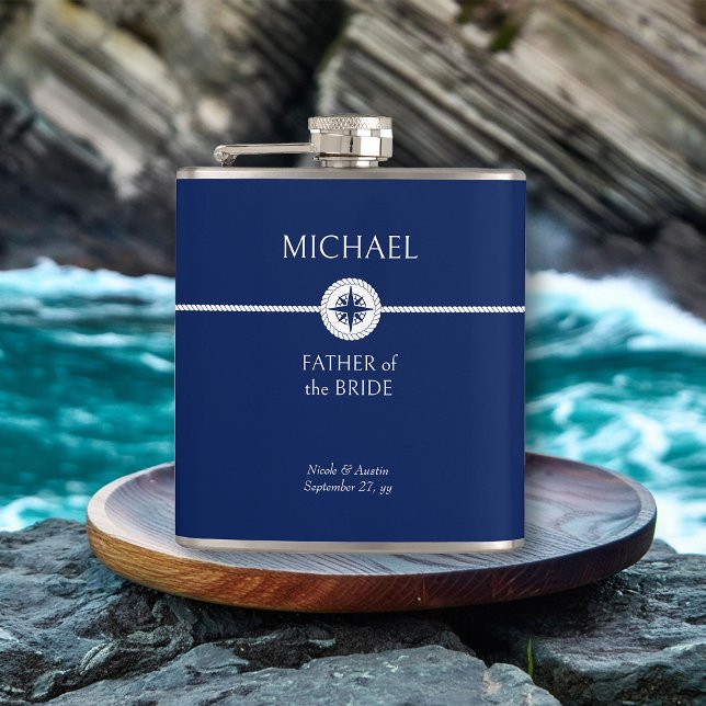 Petaca Partido de la Boda Náutica Regalo Hip Azul y Blanc (Nautical wedding father of the bride gift - personalize for any member of your wedding party)