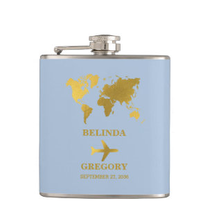 Petaca Pasaporte Mundial de Boda de Destino Azul Polvo Or