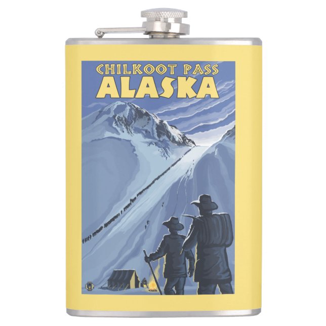Petaca Paso de Chilkoot, mineros de oro de Alaska (Anverso)