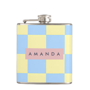 Petaca Pastel Amarillo y Azul Personalizado a Cuadros